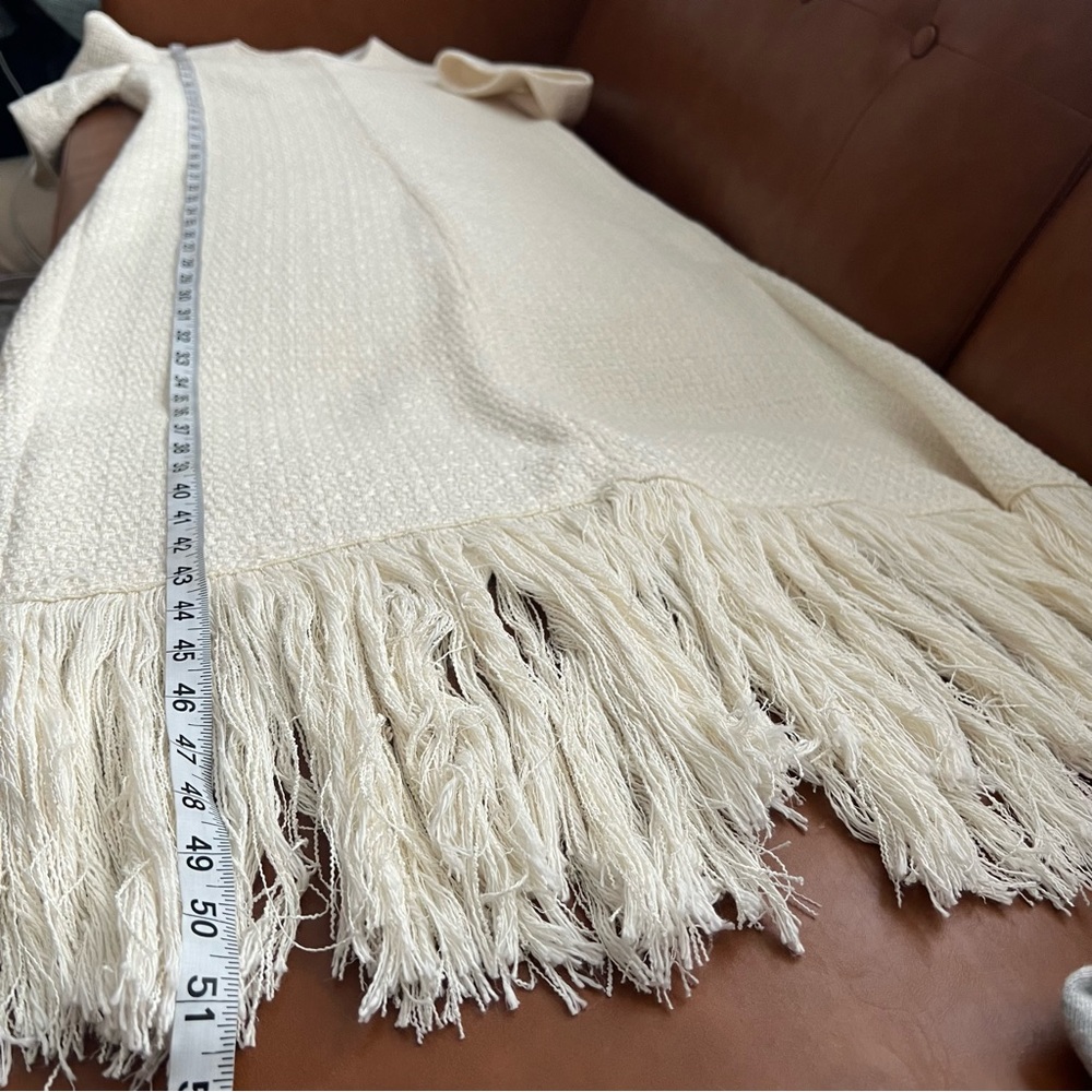 Zara L Maxi Off White Ivory Textured Weave Tweed Fringe Dress Blogger favorite - Picture 12 of 16